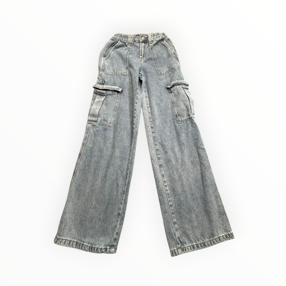 Simple‎ Society Cargo Jeans Womens 3/26 Blue Wide Leg Elastic Waist #21175-L